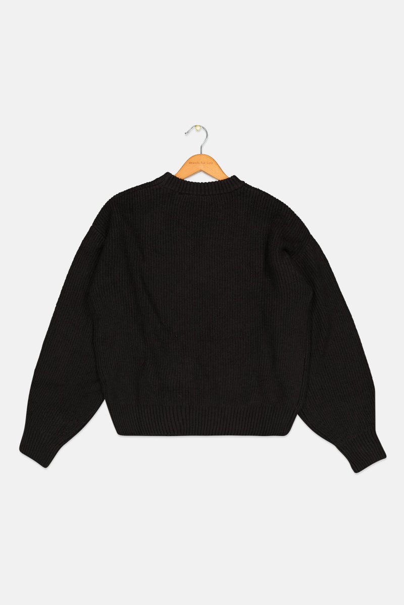 Pepe Jeans Kids Girl Crew Neck Long Sleeves Brand Logo Sweater, Black - Image 2