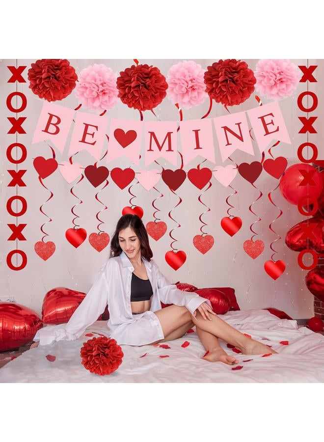 pugkloy Valentines Day Decorations Set Pre-Assembled Hanging Heart Swirls,BE Mine Banner,Heart XO Garlands Banner for Valentines Wedding Party - Image 5