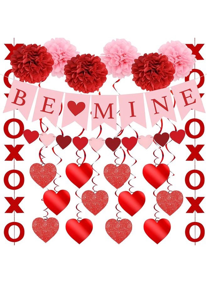 pugkloy Valentines Day Decorations Set Pre-Assembled Hanging Heart Swirls,BE Mine Banner,Heart XO Garlands Banner for Valentines Wedding Party - Image 1