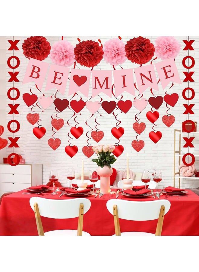 pugkloy Valentines Day Decorations Set Pre-Assembled Hanging Heart Swirls,BE Mine Banner,Heart XO Garlands Banner for Valentines Wedding Party - Image 3