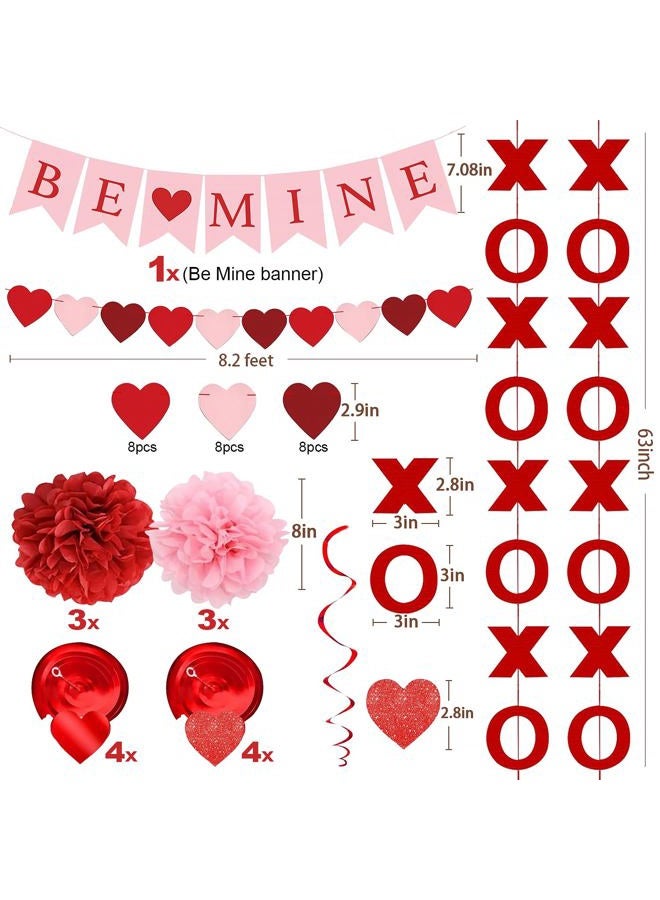 pugkloy Valentines Day Decorations Set Pre-Assembled Hanging Heart Swirls,BE Mine Banner,Heart XO Garlands Banner for Valentines Wedding Party - Image 2