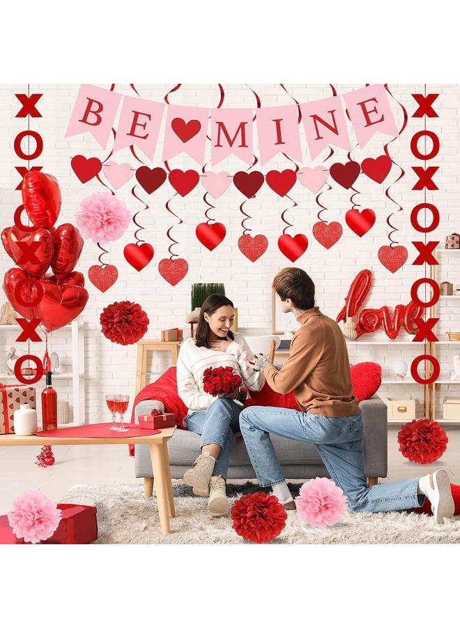 pugkloy Valentines Day Decorations Set Pre-Assembled Hanging Heart Swirls,BE Mine Banner,Heart XO Garlands Banner for Valentines Wedding Party - Image 4