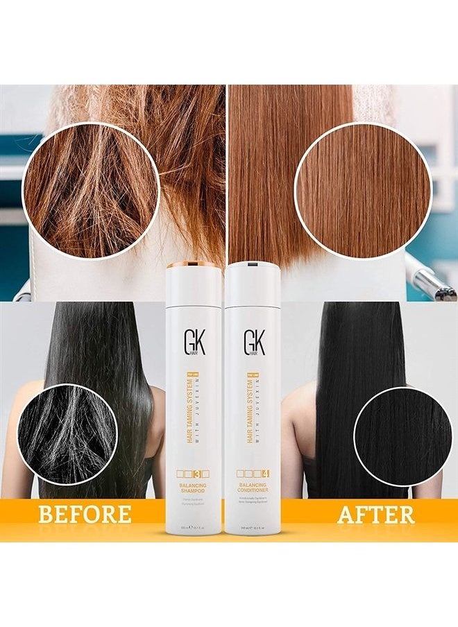 GK Hair - Global Keratin Balancing Shampoo and Conditioner Sets (10.1 Fl Oz/300ml) with Leave In Cashmere Smoothing and Styling Cream (1.69 Fl Oz/50ml) For Dry Damaged Frizzy Oily & Color Treated Hair - Image 1