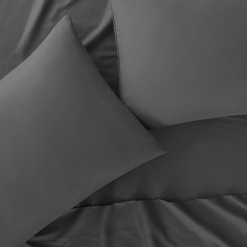 Serta Simply Clean Super Soft Hypoallergenic Stain Resistant Deep Pocket 3 Pieces Solid Bed Sheet Set, Twin XL, Grey - Image 2