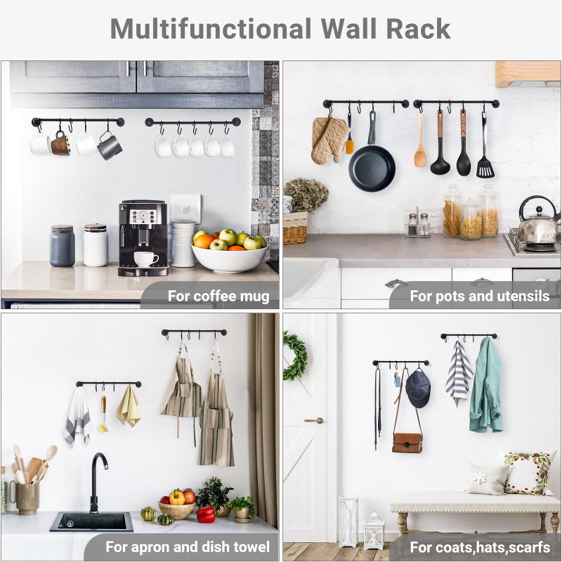 Mkono Mug Holder Wall Mounted Coffee Cup Rack Hanger Modern Metal with 10 Mug Hooks Rustic Utensil Tea Cups Storage Organizer for Kitchen Dining Room Coffee Bar, Set of 2, Black - Image 5