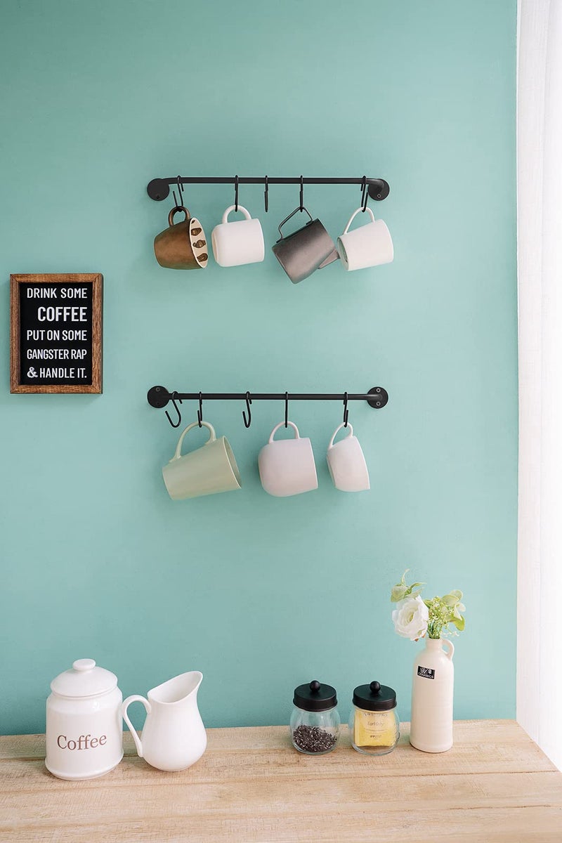 Mkono Mug Holder Wall Mounted Coffee Cup Rack Hanger Modern Metal with 10 Mug Hooks Rustic Utensil Tea Cups Storage Organizer for Kitchen Dining Room Coffee Bar, Set of 2, Black - Image 3