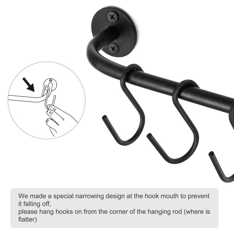 Mkono Mug Holder Wall Mounted Coffee Cup Rack Hanger Modern Metal with 10 Mug Hooks Rustic Utensil Tea Cups Storage Organizer for Kitchen Dining Room Coffee Bar, Set of 2, Black - Image 4