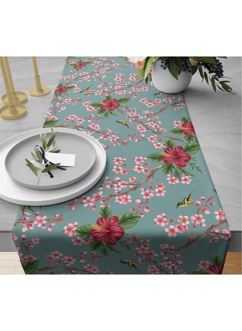 India Circus by Krsnaa Mehta India Circus by Krsnaa Mehta Perching Floral Paradise Printed Blended Canvas 6 Seater Table and Bed Runner 94 x 14 inches  - Image 1
