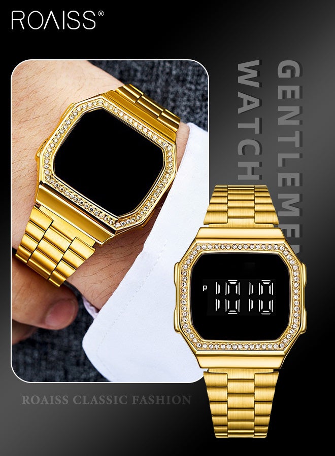 roaiss Men's Fashion Touch Screen Digital Watch, Luxury Stainless Steel Strap LED Electronic Watches, Waterproof Luminous Sports Wristwatch as Gift for Men - Image 1