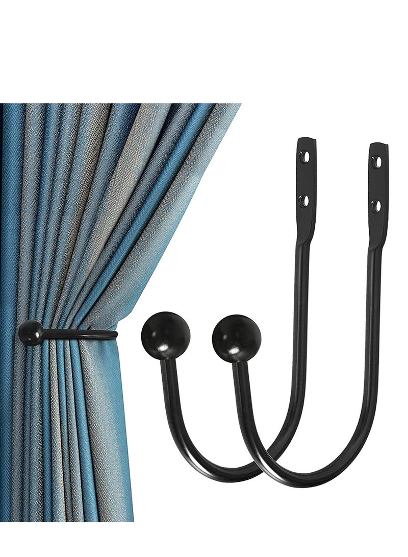 SOLARAE Curtain Holdback, 2pcs Wall Mounted Drapery Tiebacks with Screws, Heavy Duty Metal Decorative Window Drapery Holder Curtain Hook with Screws, Black - Image 1
