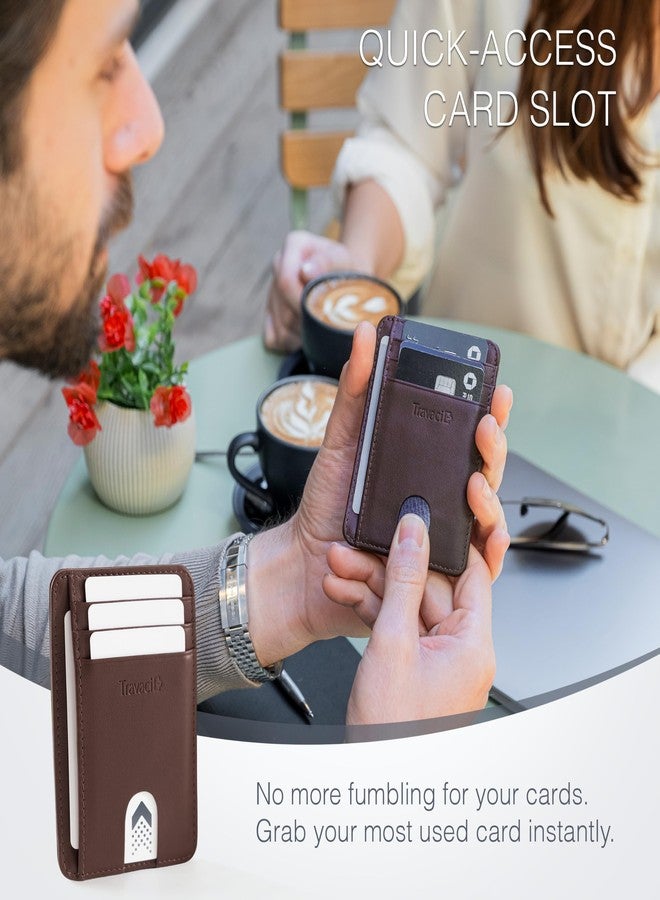 Travaci Full Grain Leather Slim Wallet for Men and Women - Small Minimalist Wallet and Leather Card Holder - Thin Front Pocket Credit Card Holder - Dark Brown - Image 4