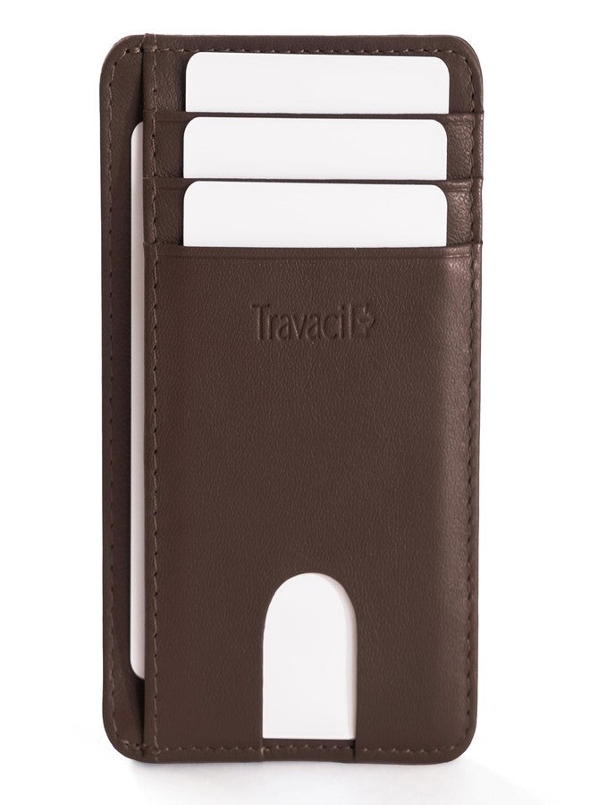 Travaci Full Grain Leather Slim Wallet for Men and Women - Small Minimalist Wallet and Leather Card Holder - Thin Front Pocket Credit Card Holder - Dark Brown - Image 1