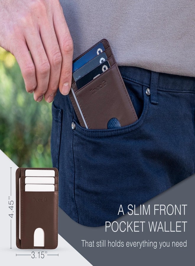 Travaci Full Grain Leather Slim Wallet for Men and Women - Small Minimalist Wallet and Leather Card Holder - Thin Front Pocket Credit Card Holder - Dark Brown - Image 2