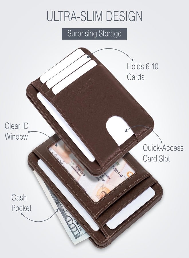 Travaci Full Grain Leather Slim Wallet for Men and Women - Small Minimalist Wallet and Leather Card Holder - Thin Front Pocket Credit Card Holder - Dark Brown - Image 3