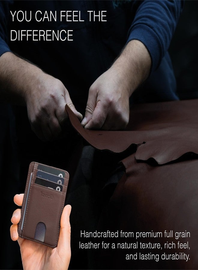 Travaci Full Grain Leather Slim Wallet for Men and Women - Small Minimalist Wallet and Leather Card Holder - Thin Front Pocket Credit Card Holder - Dark Brown - Image 5