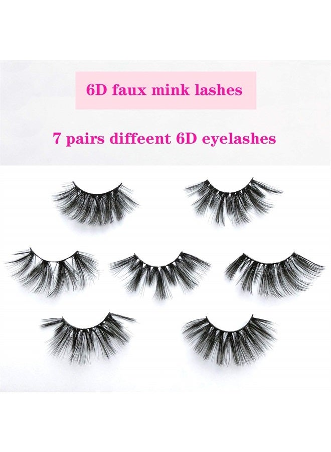 Mikiwi 25mm Faux Mink Lashes, 6D lashes, Faux Mink Eyelashes, Dramatic Lashes, 7 Pairs Fluffy Mink Lashes, 25 mm Lashes for Halloween Party - Image 1