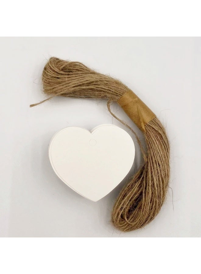 100 قطعة من بطاقات هدايا ورقية على شكل قلب مقاس 5*4.5 سم مع خيط جوت طبيعي بطول 20 مترًا - ملصقات تعليق DIY لتغليف الهدايا وأعياد الميلاد وحفلات الزفاف والأعياد والمناسبات - Image 1