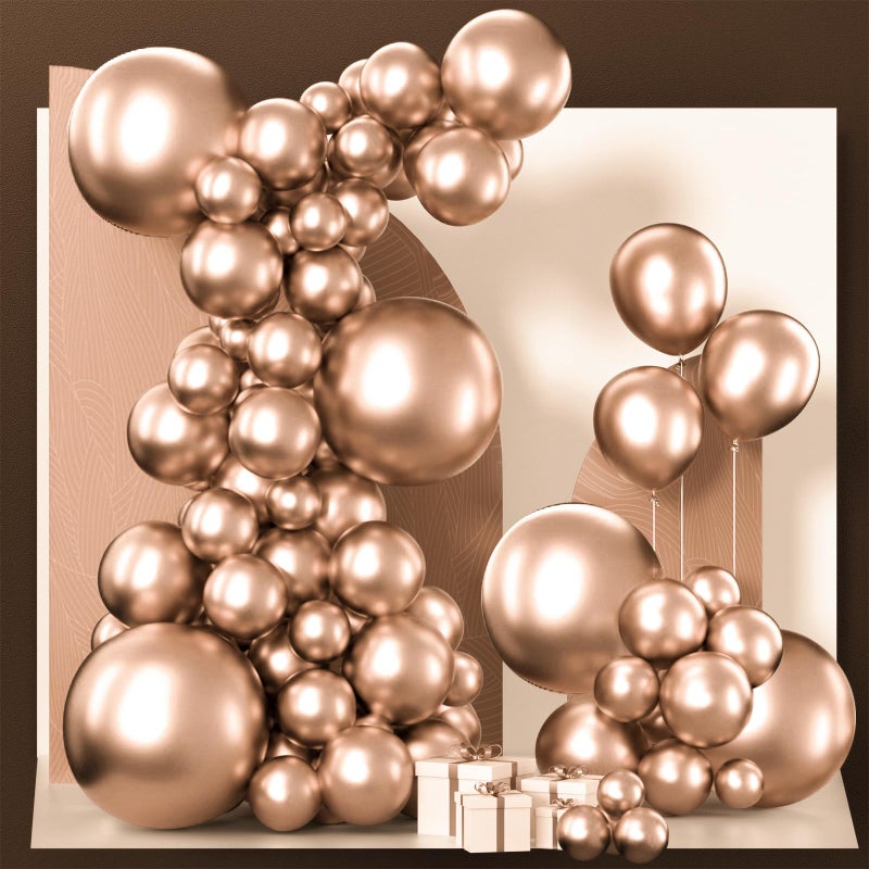 PartyWoo Metallic Rose Gold Balloons 140pcs Different Sizes of 18 12 10 5 Inch Chrome Champagne Gold Balloon Arch Kit for Birthday Anniversary Bridgerton Floral Party Decorations Rose GoldG112 - Image 3