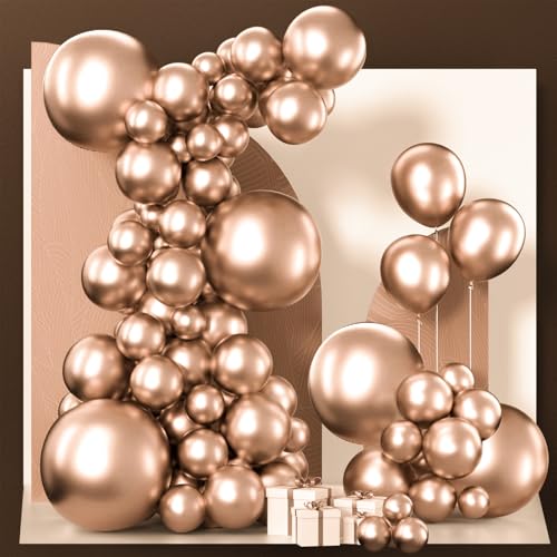 PartyWoo Metallic Rose Gold Balloons 140pcs Different Sizes of 18 12 10 5 Inch Chrome Champagne Gold Balloon Arch Kit for Birthday Anniversary Bridgerton Floral Party Decorations Rose GoldG112 - Image 1