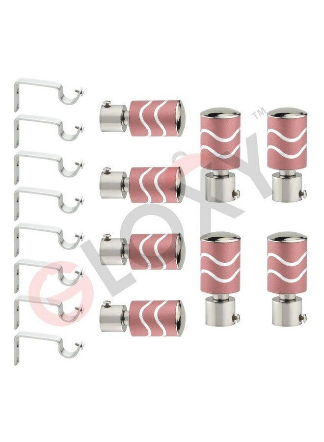 GLOXY Stainless Steel Brackets Parda Holder with Support 1 Inch Curtains Rod Pocket Finials Designer Door and Window Curtain Holders and Rod Support Fittings (Pink 4 Pair Set) - Image 1
