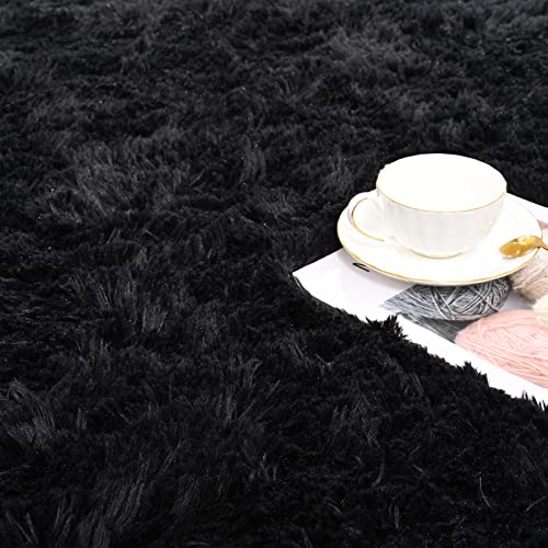 ISEAU Black Rug for Living Room, Fluffy 5x8 Feet Area Rug Carpets Soft Shaggy Rugs for Bedroom, Fuzzy and Comfy Shag Large Rug for Teen's Dorm Boys Kids Nursery Room Decor - Image 5