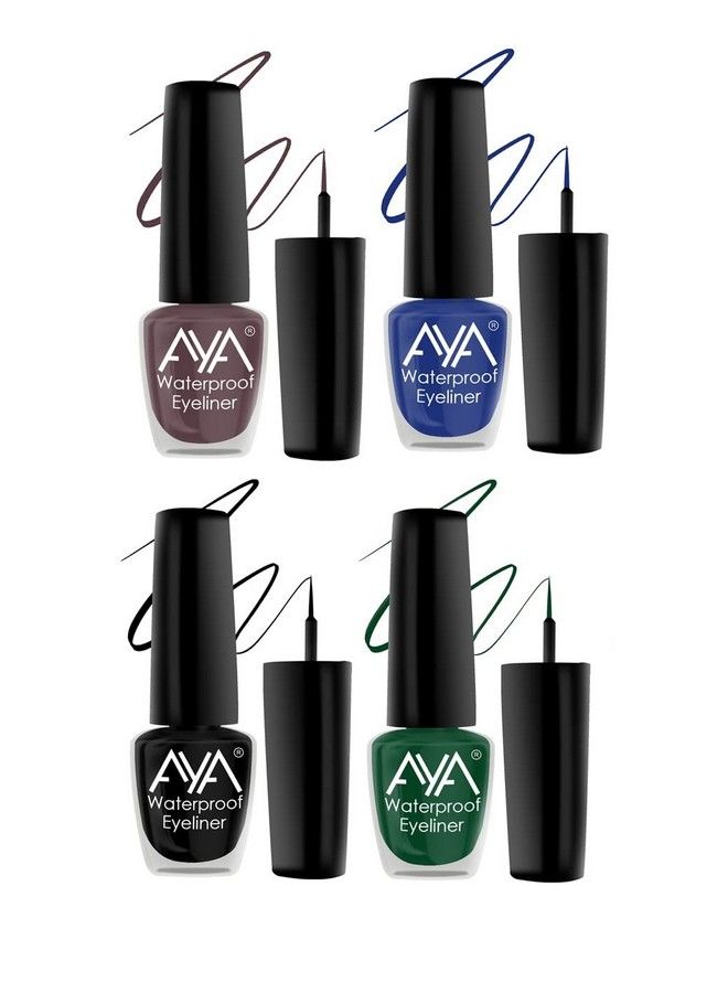 AYA Waterproof & Long Lasting Eyeliner Pack Of 4 (Black Brown Blue Green) ; Smudge Proof Transfer Proof Eye Liner For Eye Makeup ; - Image 1