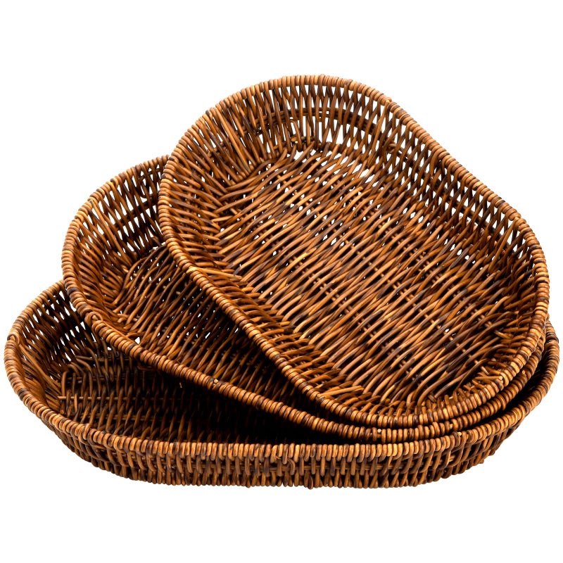 Hedume Hedume Set of 3 Wicker Baskets Bread Baskets Sets Tabletop Food Serving Baskets Trays Handwoven Storage Basket Bin Fruit Vegetables Sundries Storage Basket for Home Restaurant Bakery 