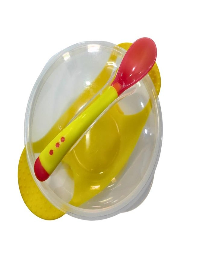 ZIKKU Baby Spill-Proof Silicone Suction Bowl Set with Temperature-Sensitive Spoon, 350ml, Easy Clean, Soft on Gums, with Lid, 6-12 Months (Yellow) - Image 3