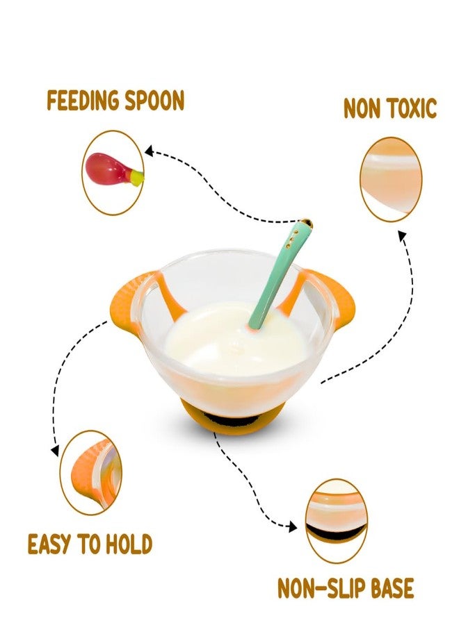 ZIKKU Baby Spill-Proof Silicone Suction Bowl Set with Temperature-Sensitive Spoon, 350ml, Easy Clean, Soft on Gums, with Lid, 6-12 Months (Yellow) - Image 4