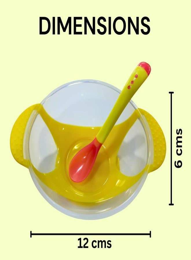ZIKKU Baby Spill-Proof Silicone Suction Bowl Set with Temperature-Sensitive Spoon, 350ml, Easy Clean, Soft on Gums, with Lid, 6-12 Months (Yellow) - Image 5