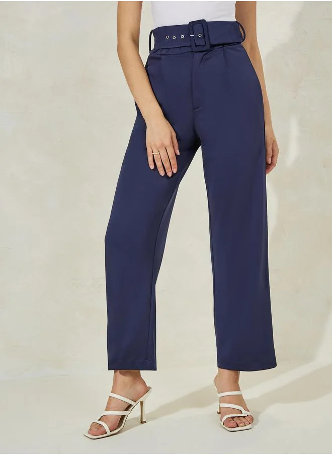 ستايلي High Rise Ankle Length Belted Pants