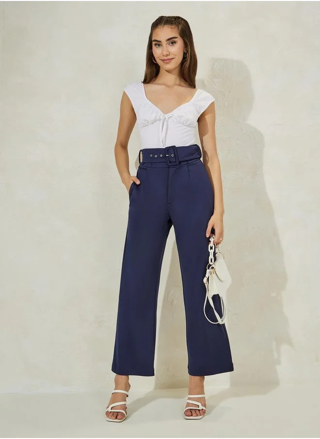ستايلي High Rise Ankle Length Belted Pants