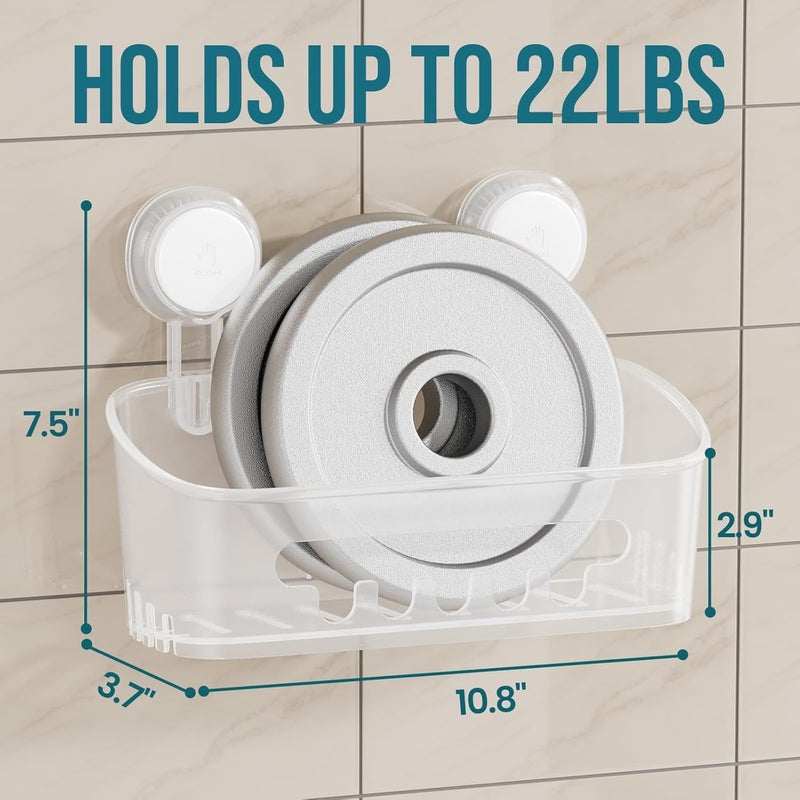 Taili Shower Caddy Suction Cup 2 Pack, Heavy Duty Bathroom Organizer, Removable Shelves for Inside Shower, Shampoo, Waterproof Suction Plastic Storage for Bathroom Accessories Holder, Frosted Clear - Image 2
