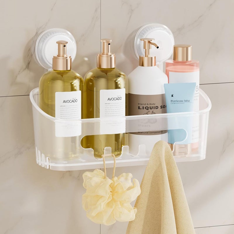 Taili Shower Caddy Suction Cup 2 Pack, Heavy Duty Bathroom Organizer, Removable Shelves for Inside Shower, Shampoo, Waterproof Suction Plastic Storage for Bathroom Accessories Holder, Frosted Clear - Image 1