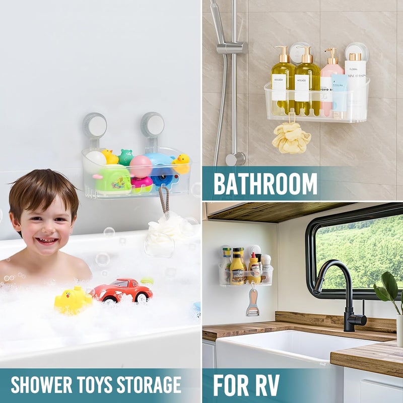 Taili Shower Caddy Suction Cup 2 Pack, Heavy Duty Bathroom Organizer, Removable Shelves for Inside Shower, Shampoo, Waterproof Suction Plastic Storage for Bathroom Accessories Holder, Frosted Clear - Image 4