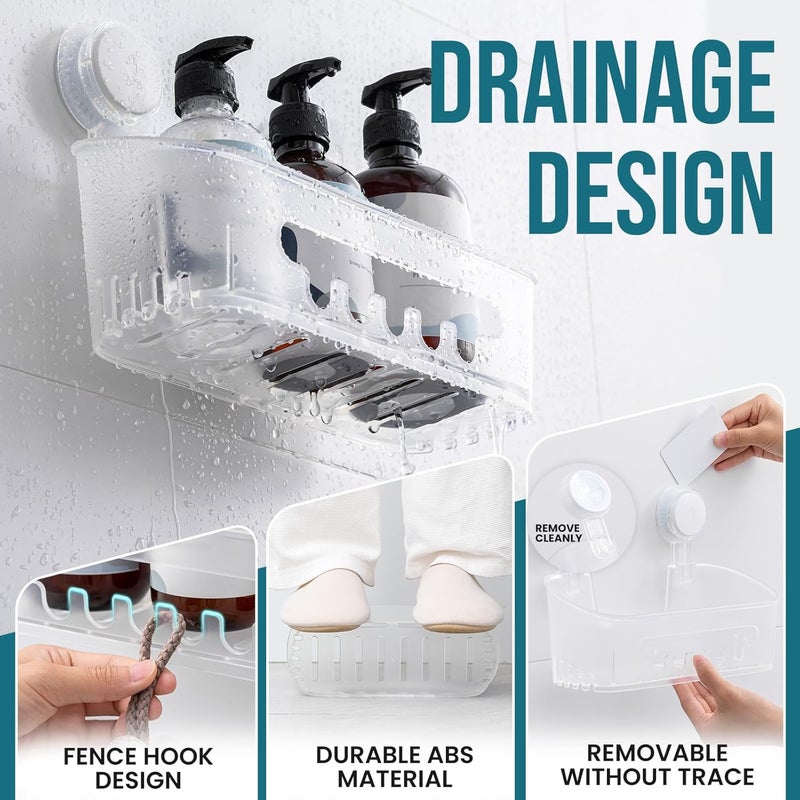 Taili Shower Caddy Suction Cup 2 Pack, Heavy Duty Bathroom Organizer, Removable Shelves for Inside Shower, Shampoo, Waterproof Suction Plastic Storage for Bathroom Accessories Holder, Frosted Clear - Image 3