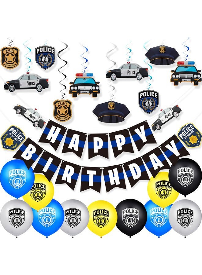 Sumind 32 Pieces Police Birthday Party Decorations Set Swirls Including 20 Latex Balloons 2 Banners 10 Hanging For Themed - Image 1
