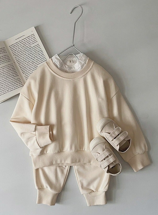 Loquat Kid's Round Neck Tracksuit Pullover Sweatshirt Jogging Pants Set 2 Pieces Sweatsuit Apricot 