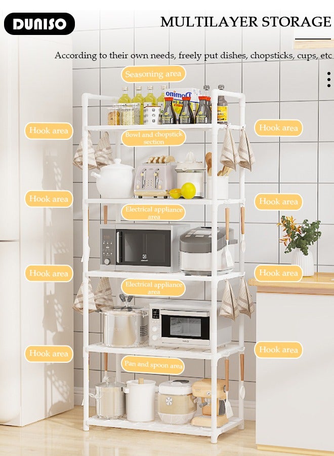 DUNISO 5 Tier Storage Shelves, Stable Kitchen Shelf Organizer, Storage Rack with Armrests, Removable Free Standing Rack with Hooks, Multipurpose Rack, Shelving Unit for Laundry Room,Living Room,Garage,Pantry,Study Room  - Image 2