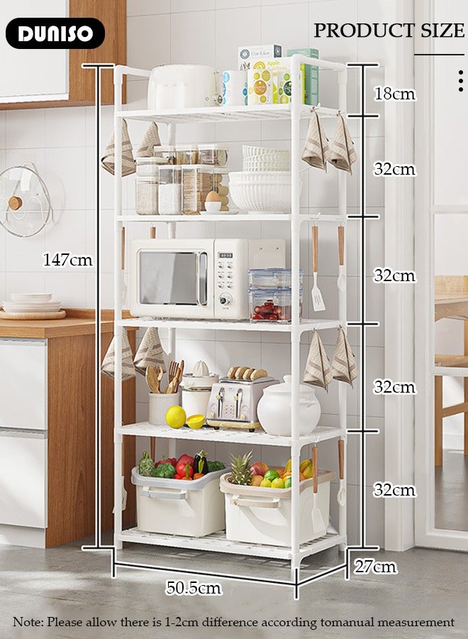 DUNISO 5 Tier Storage Shelves, Stable Kitchen Shelf Organizer, Storage Rack with Armrests, Removable Free Standing Rack with Hooks, Multipurpose Rack, Shelving Unit for Laundry Room,Living Room,Garage,Pantry,Study Room  - Image 4