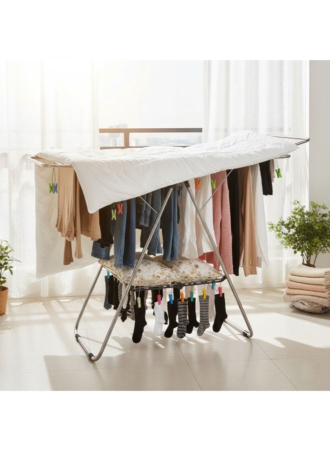 Stainless Steel Extended Double  LayerHanger Organizer  Installation-Free Multifunctional Clothes Drying Rack Silver 120x45x88 cm - Image 1
