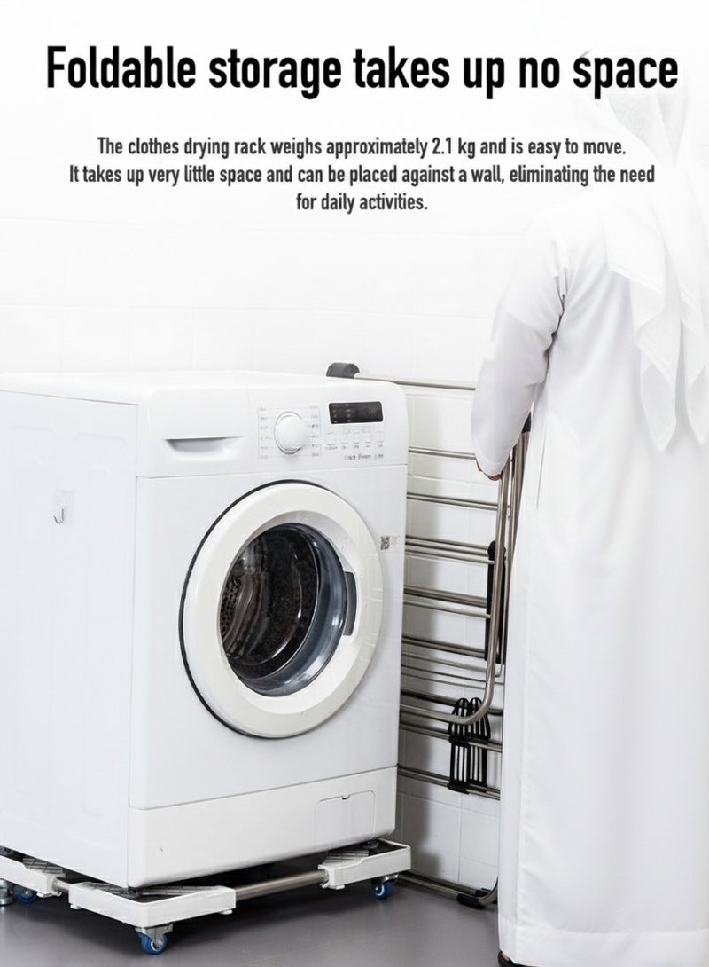 Stainless Steel Extended Double  LayerHanger Organizer  Installation-Free Multifunctional Clothes Drying Rack Silver 120x45x88 cm - Image 3