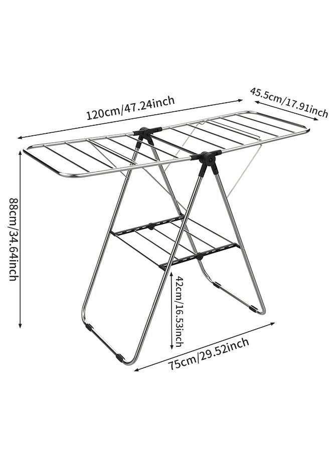 Stainless Steel Extended Double  LayerHanger Organizer  Installation-Free Multifunctional Clothes Drying Rack Silver 120x45x88 cm - Image 5
