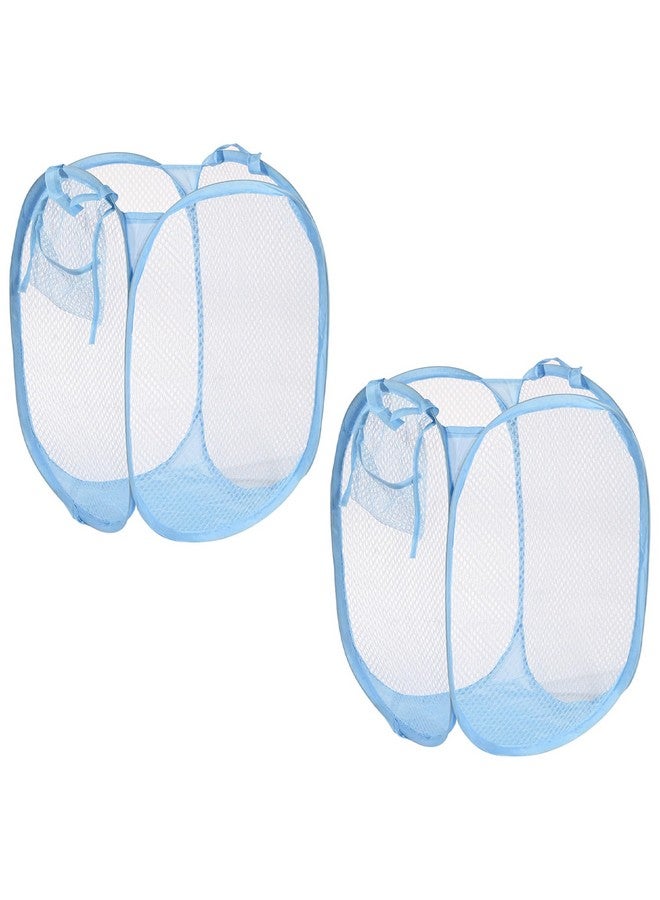 Kuber Industries Pack of 2 Unwashed Clothes Storage Basket | Foldable Laundry Basket for Clothes | Mesh Laundry Bag | Collapsible & Portable | 20 LTR | Blue - Image 1