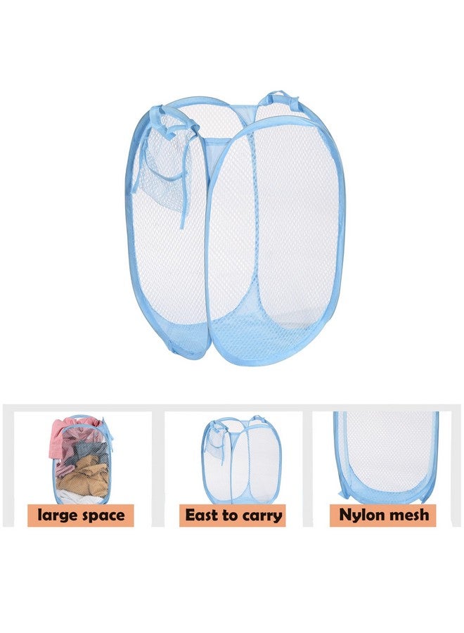 Kuber Industries Pack of 2 Unwashed Clothes Storage Basket | Foldable Laundry Basket for Clothes | Mesh Laundry Bag | Collapsible & Portable | 20 LTR | Blue - Image 4