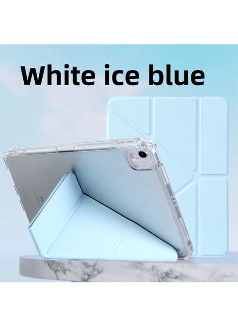For IPad Flat Protective Cover Air6Y 3 Fold Acrylic Mini6 Flat Cover With Pen Slot Pro11-Color:White Ice Blue (1.5 Transparent/3+y)-Applicable Model:iPad Mini6( 8.3inch )