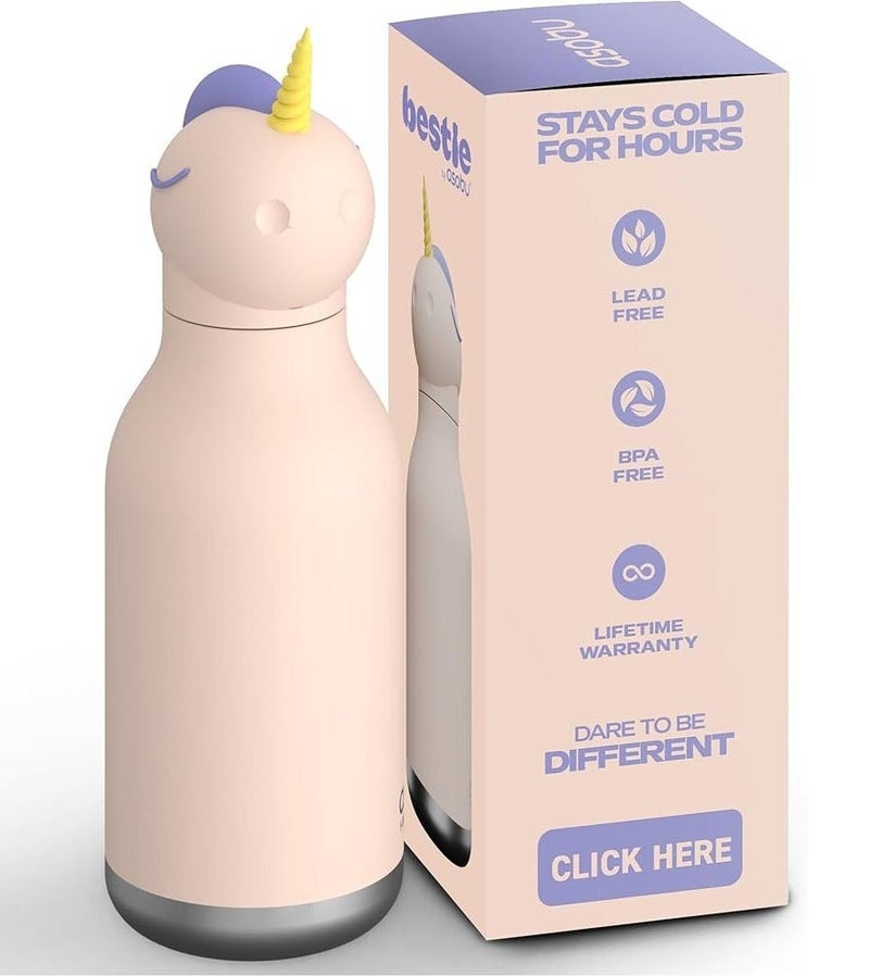 Asobu Unicorn Bestie Bottle 16oz Kids Insulated Water Bottle with Straw, Stainless Steel Vacuum Flask, Leak Proof, BPA Free, Keeps Drinks Cold 24H Hot 12H, Cute Bottle for Boys & Girls - Image 1