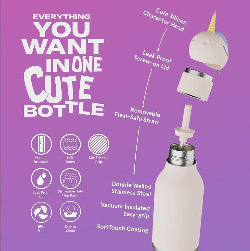 Asobu Unicorn Bestie Bottle 16oz Kids Insulated Water Bottle with Straw, Stainless Steel Vacuum Flask, Leak Proof, BPA Free, Keeps Drinks Cold 24H Hot 12H, Cute Bottle for Boys & Girls - Image 3