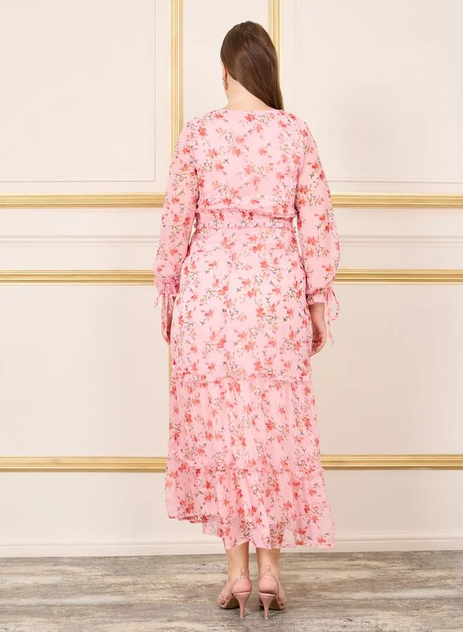 ستايلي Plus Floral Print Smocked Waist A-Line Maxi Dress