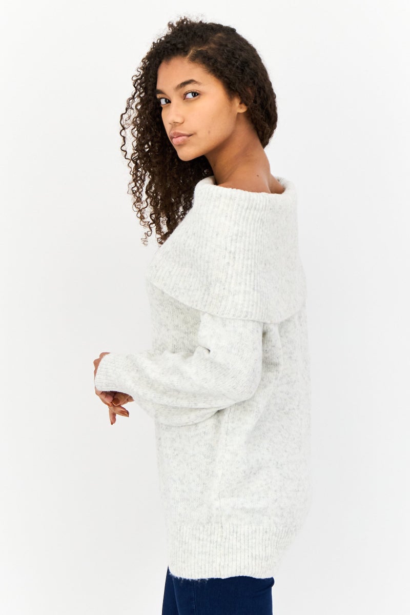 Miss Selfridge Women Fold Over Knitted Sweater, Grey - Image 4